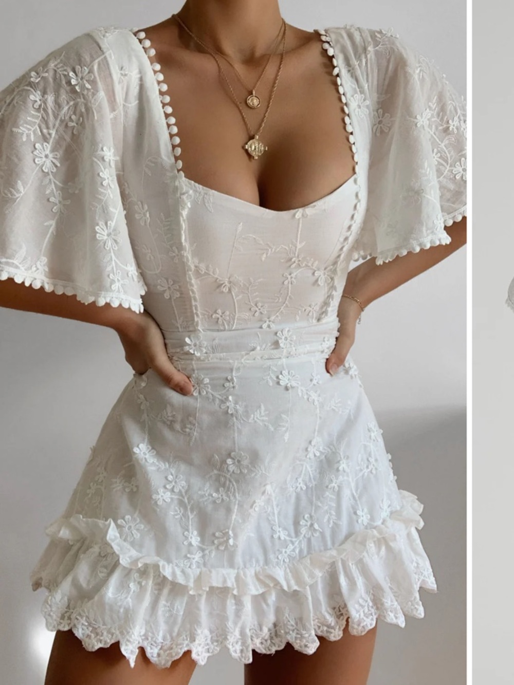 Showpo White Embroidered Ruffle Mini Dress